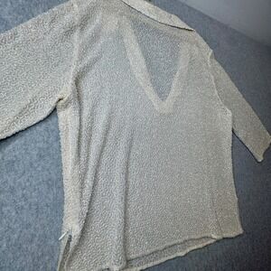 Emma Black Ivory Silk Beaded V Neck Blouse Top Womens 6 Evening Sheer